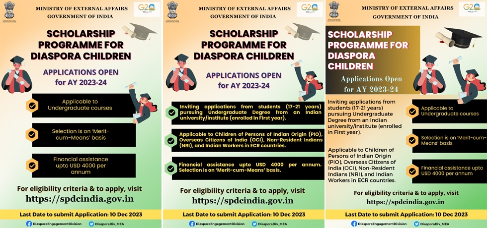 Scholarship Programme for Diaspora Children (SPDC) for AY 2023-24